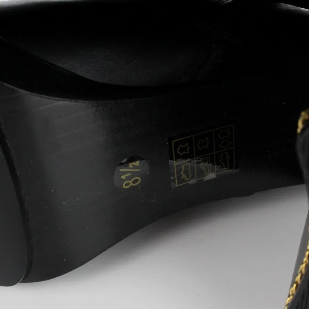 New TORY BURCH Ruby High Block Heel Chain Leather Booties, Black, US 8.5